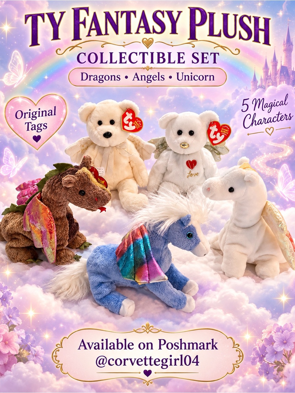 Ty Fantasy Plush Collectible Set - Blue, Brown, Cream, White